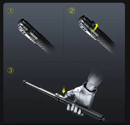 Portable automatic folding walking cane for travel, adjustable black aluminum support and enhanced mobility.