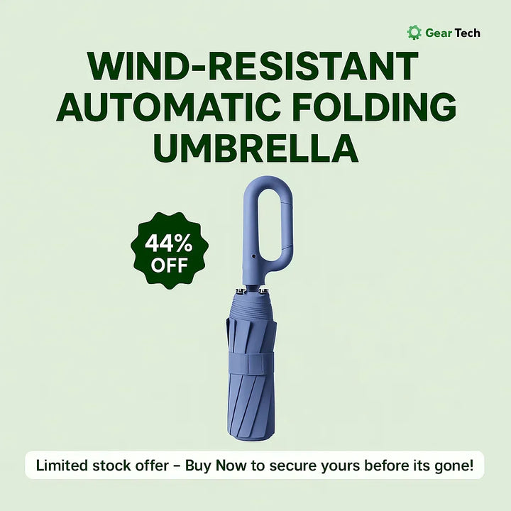 Compact travel-ready unisex windproof umbrella with automatic fold & reflective strip for secure journeys.