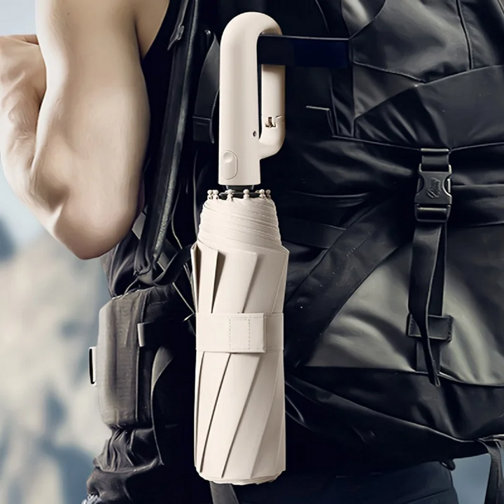 Compact automatic folding umbrella, unisex & windproof, with a reflective strip for easy, safe travel in rain.