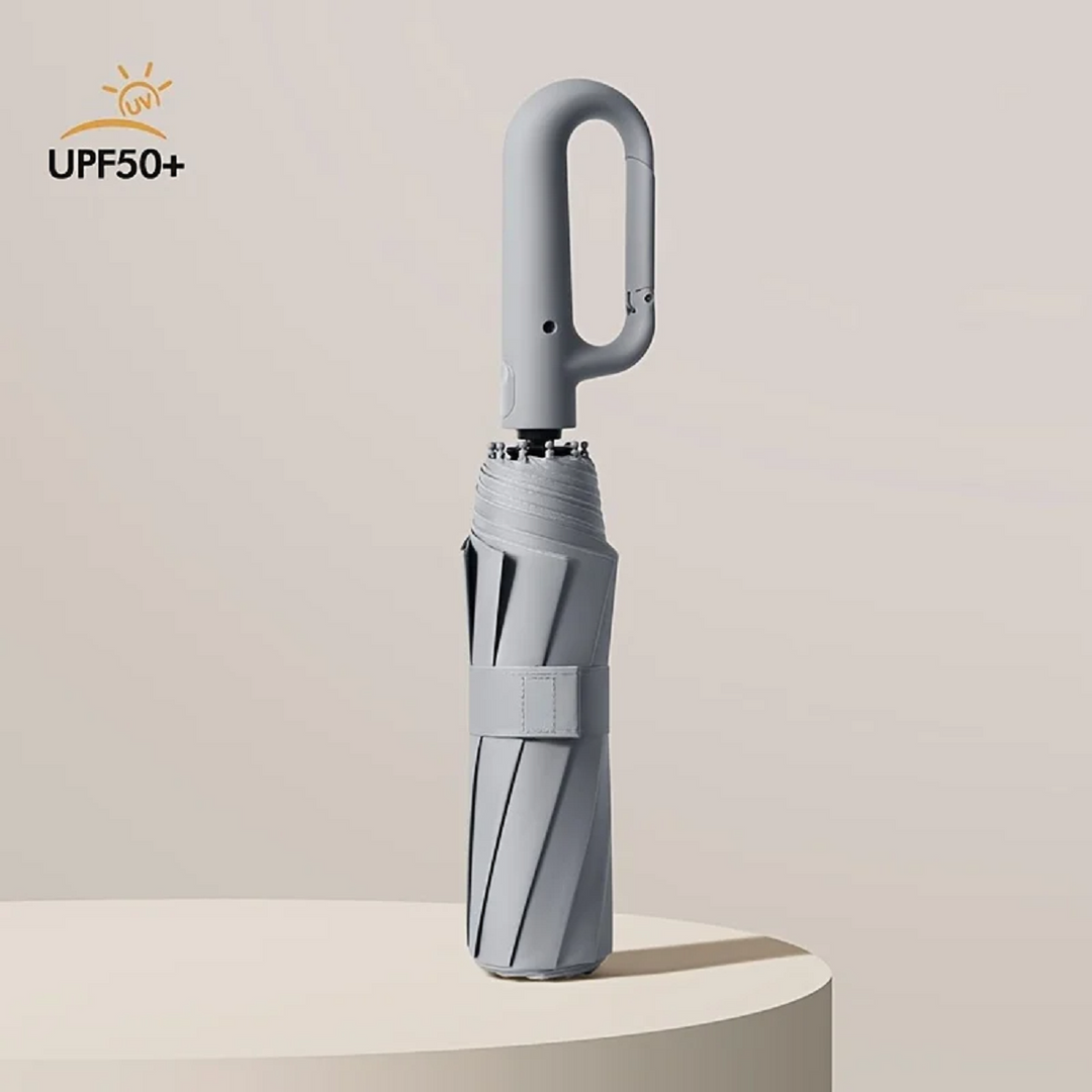 Unisex automatic folding windproof umbrella with reflective strip for rain protection and safety.