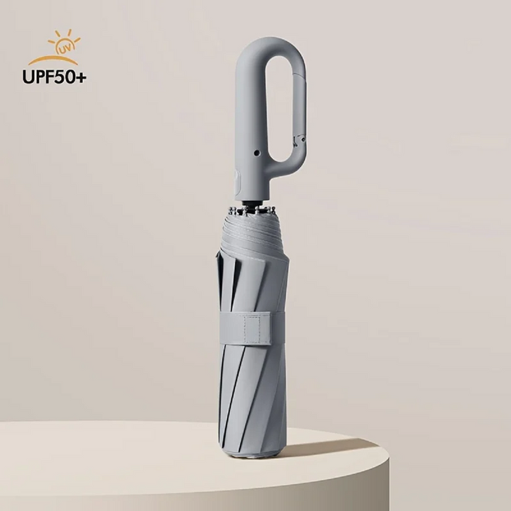 Unisex automatic folding windproof umbrella with reflective strip for rain protection and safety.