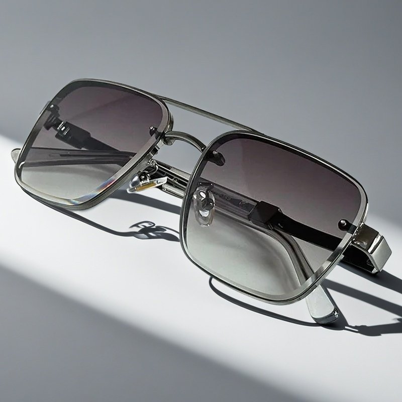 Classic gold-tone metal aviator square sunglasses, unisex, with modern gradient lenses.