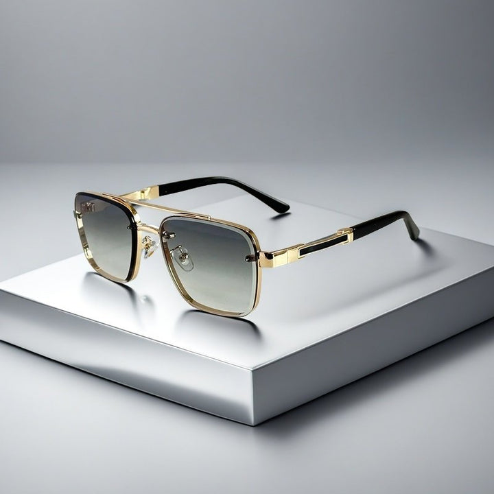 Fashionable square aviator sunglasses featuring gold-tone metal frames and chic gradient lenses.