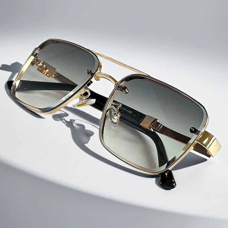 Unisex Aviator Square Sunglasses, gold-tone metal, gradient lens. Perfect for fashion & sun.