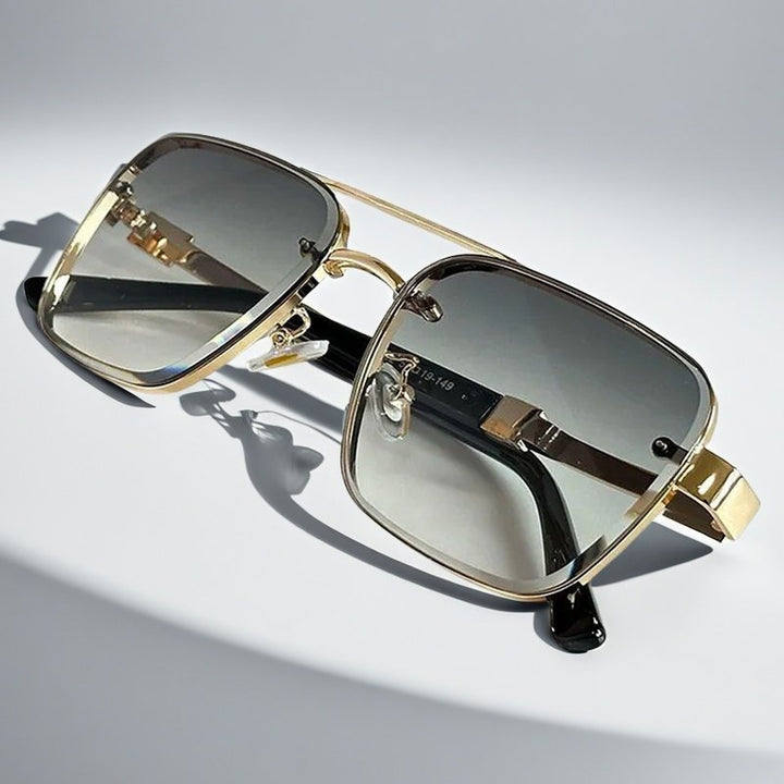 Unisex Aviator Square Sunglasses, gold-tone metal, gradient lens. Perfect for fashion & sun.
