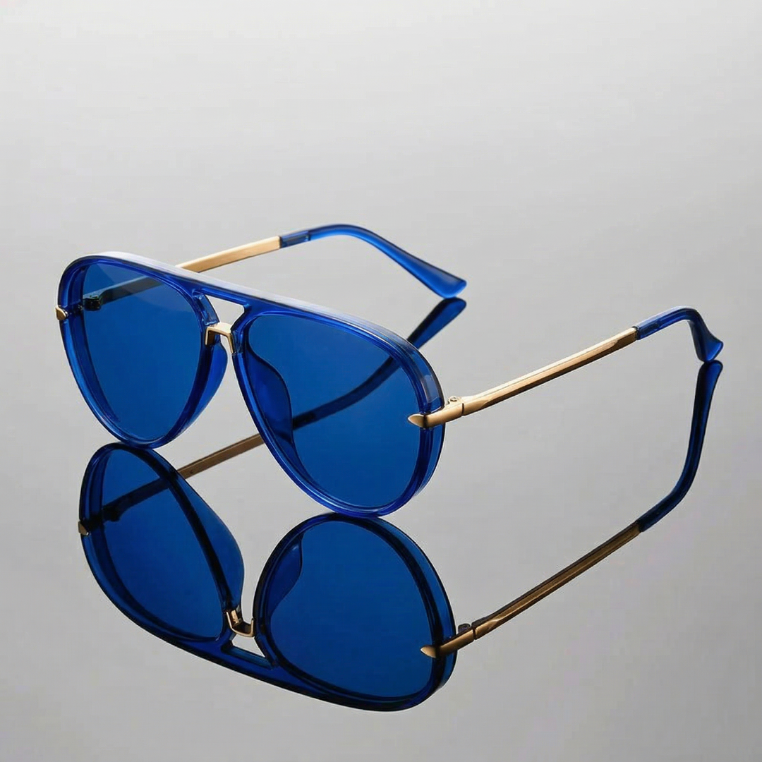 Fashionable unisex aviator sunglasses featuring a sleek double bridge design & protective tinted lenses.