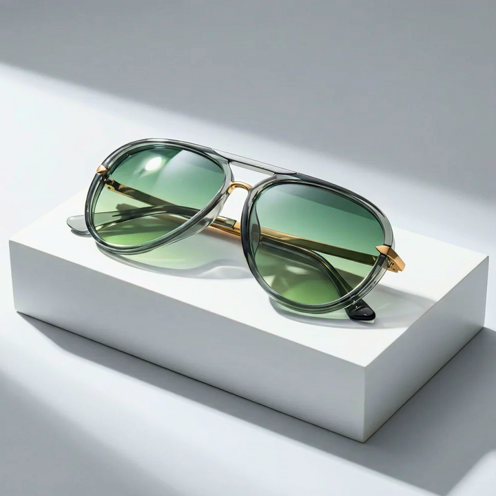 Aviator sunglasses for men & women, featuring a double bridge metal frame and protective tinted lenses.