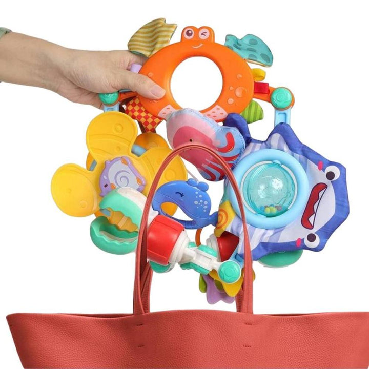 Musical rattle stroller toy for unisex babies 0-12 months. Perfect infant car seat & travel activity toy.