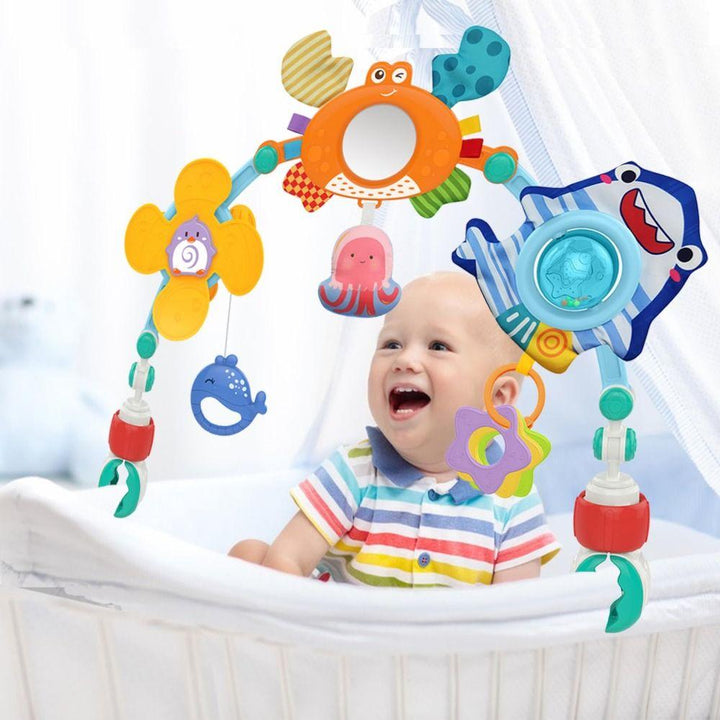 Vibrant musical rattle for babies. Unisex infant stroller & car seat toy, great for 0-12 months sensory play.