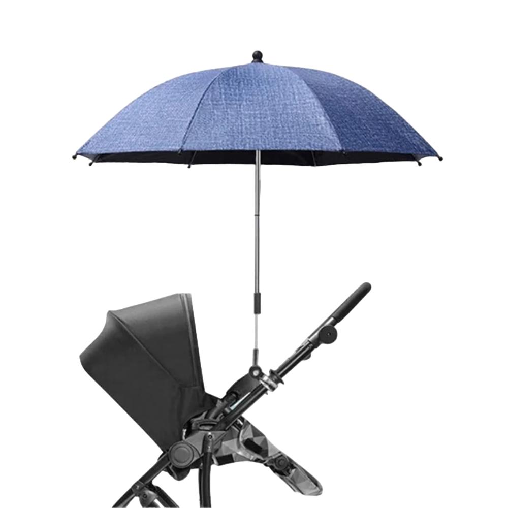 Universal fit baby stroller umbrella with secure clamp for easy attachment & protection from sun/rain.