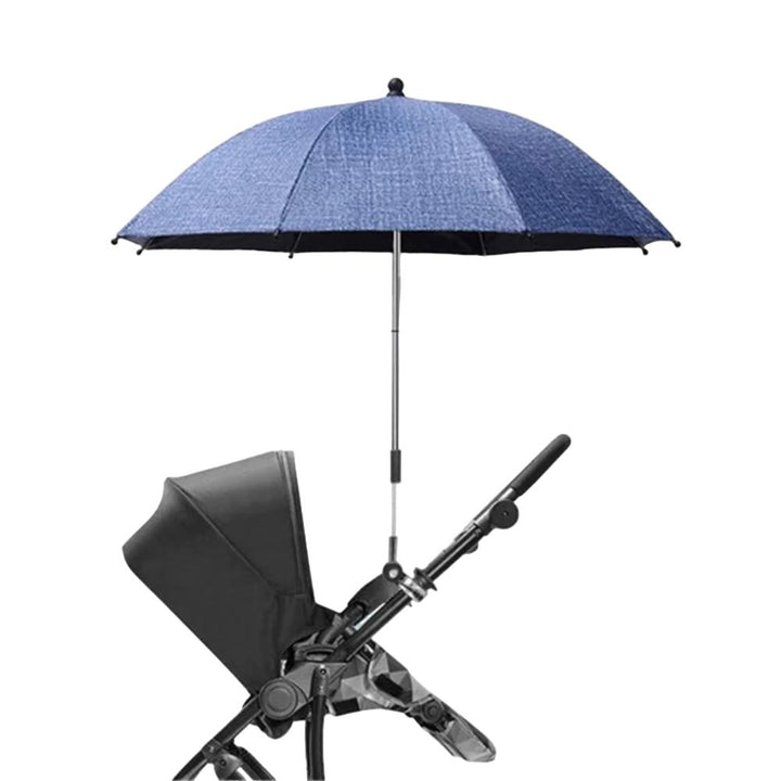 Universal fit baby stroller umbrella with secure clamp for easy attachment & protection from sun/rain.