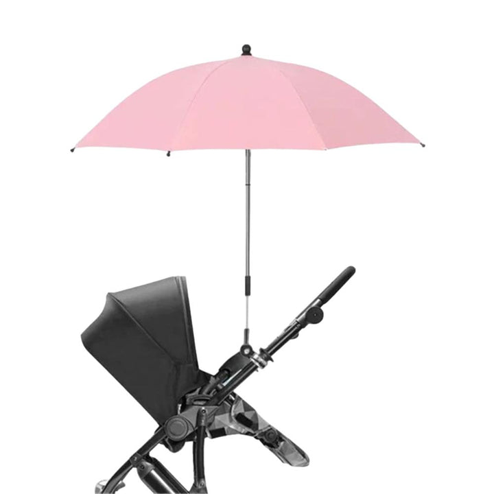 Unisex baby stroller umbrella with clamp for superior sun shade, rain cover & UV protection.