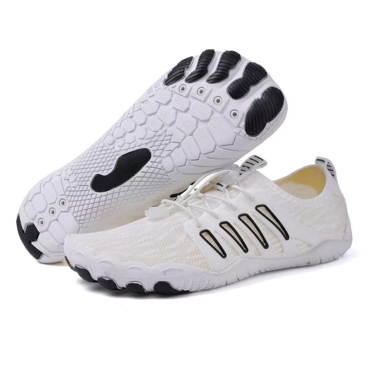 Black unisex barefoot shoes for active lifestyle. Ergonomic, flexible sole promotes natural foot health & comfort.