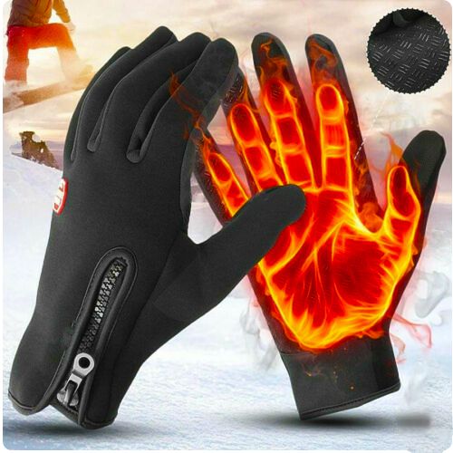Unisex black electric heated winter gloves, waterproof & thermal for skiing, cycling, and cold weather sports.