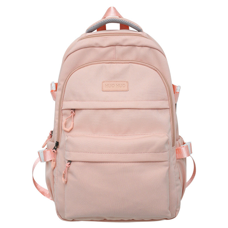Pink functional everyday backpack with ample storage, perfect for school, college, or daily essentials. Unisex design.