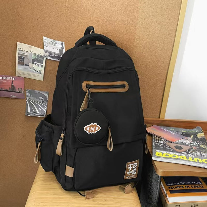 Unisex black multi-pocket functional school backpack, ideal for students & daily travel. (98)