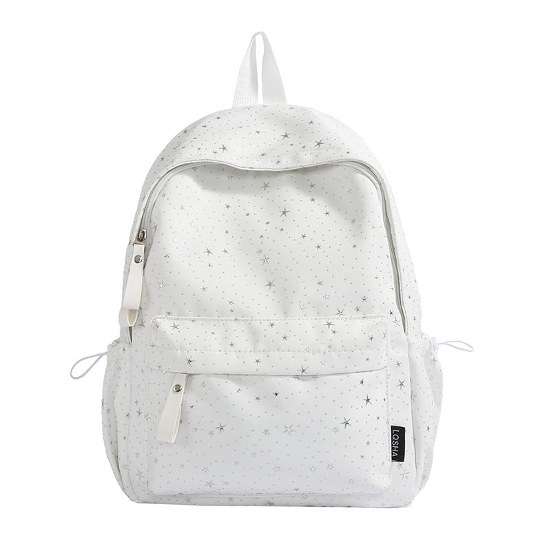 Stylish unisex star print casual backpack. Versatile travel bag for students & daily use, spacious compartments.