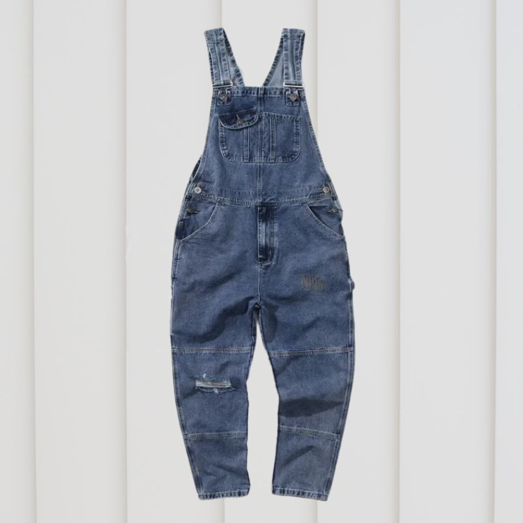 Unisex blue gardening dungarees, durable & comfortable workwear overalls for outdoor garden tasks.