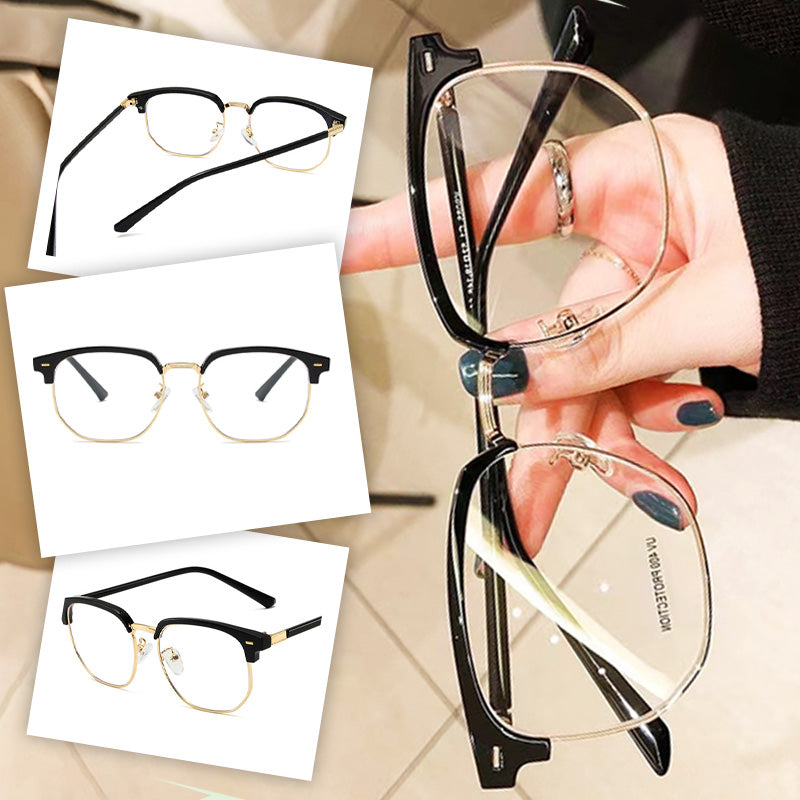 Modern half-rim blue light blocking glasses, offering superior eye protection against digital eye strain.
