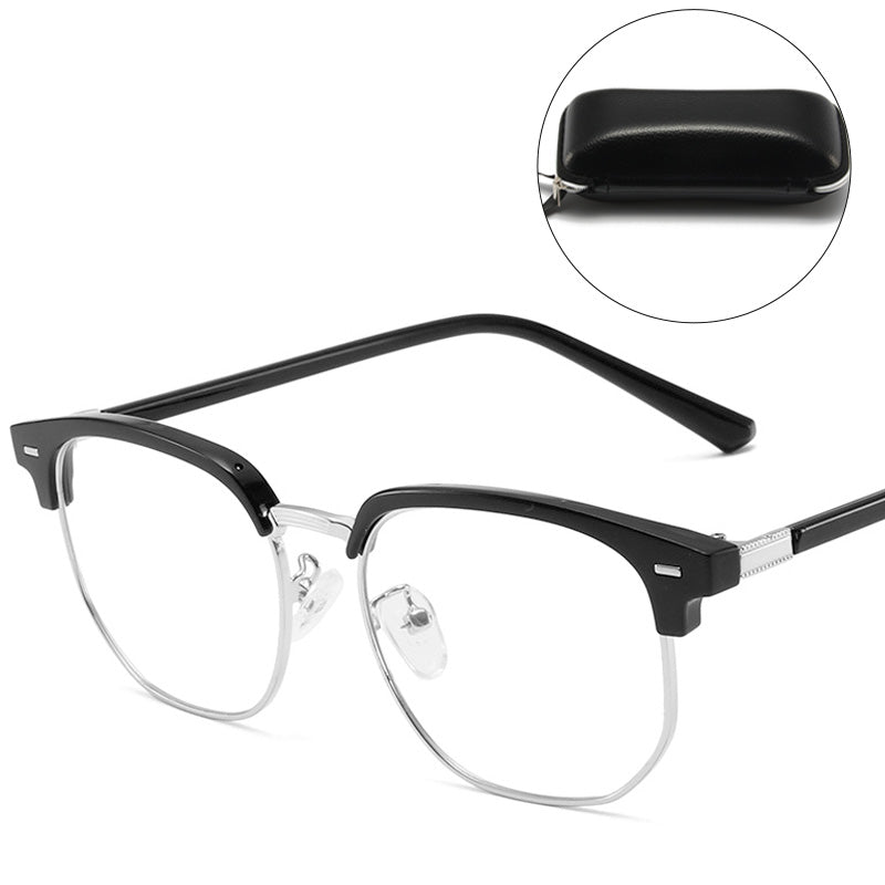 Half-rim computer glasses for screen time, effectively blocking blue light & preventing eye strain.