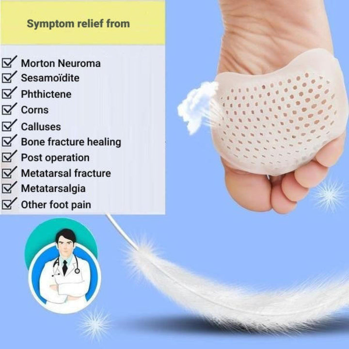 Soft, breathable gel metatarsal pads (pair) for effective foot pain relief, forefoot support, & running comfort.