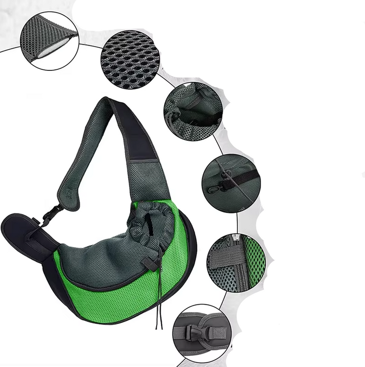 Hands-free pet carrier shoulder bag. Secure, comfortable travel for small dogs & cats. Unisex design.