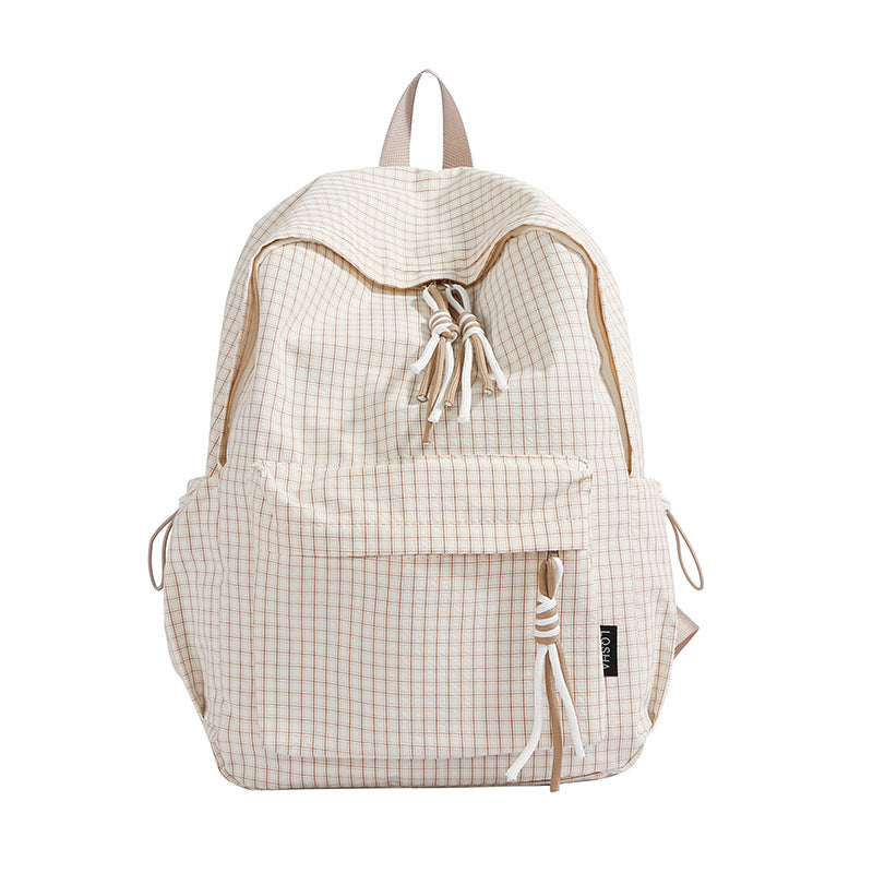Unisex casual backpack with a stylish checked pattern, perfect for school, daily use, or travel.