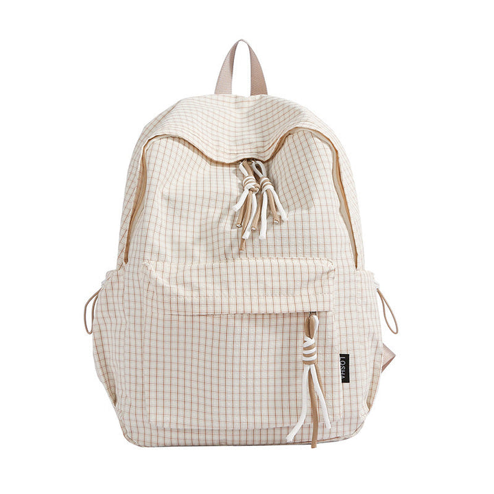 Unisex casual backpack with a stylish checked pattern, perfect for school, daily use, or travel.