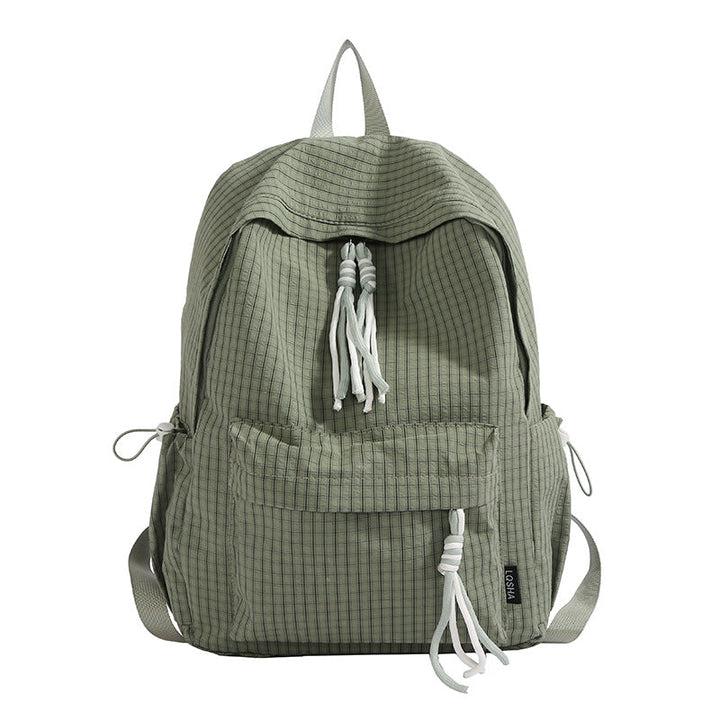 Durable unisex checked patterned backpack, ideal for daily commutes, school, or light travel needs.