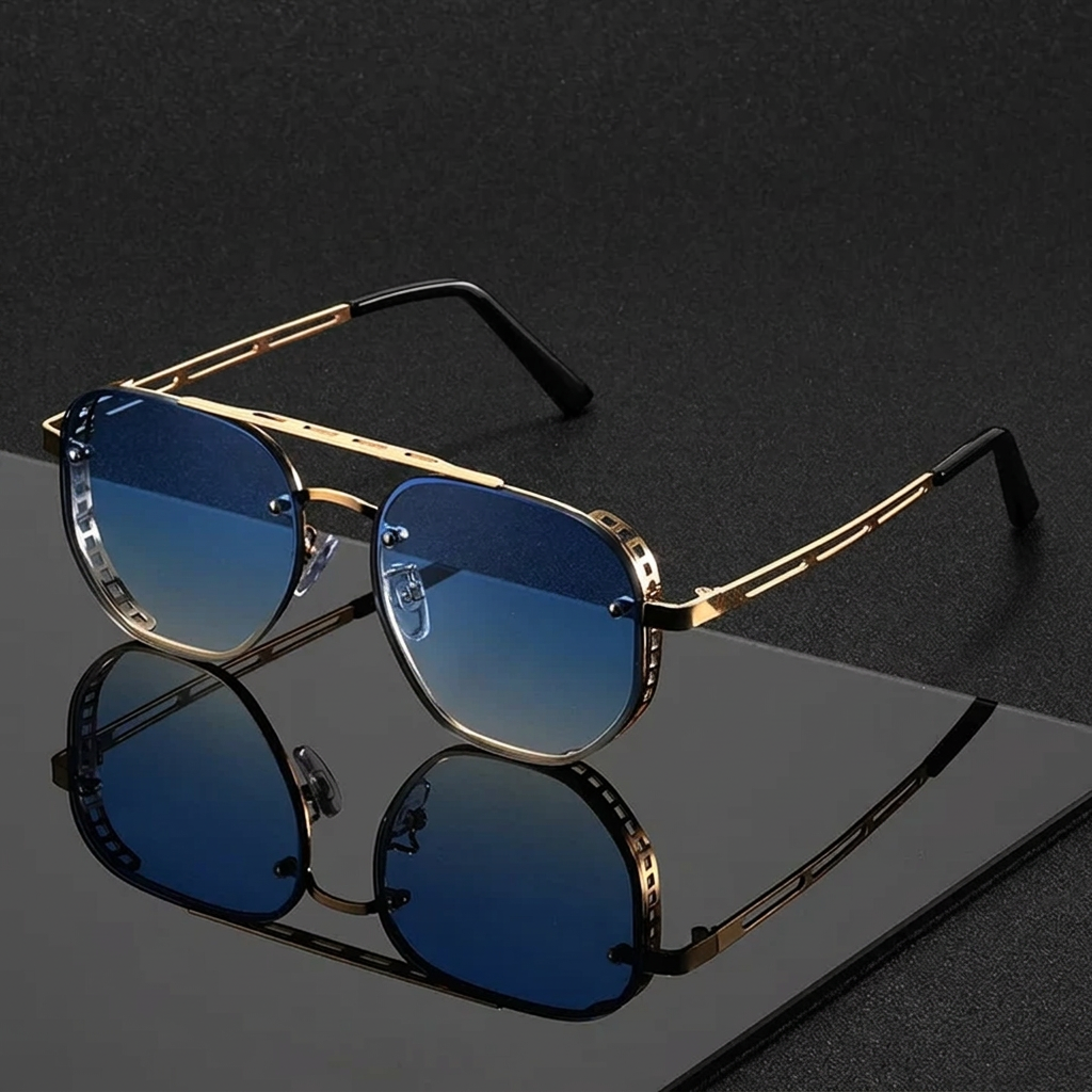 Fashionable Unisex Classic Gold Aviator Sunglasses with green lenses, offering UV protection & iconic eyewear style.