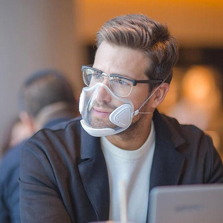 Eco-friendly reusable clear face shield for sustainable personal protection, featuring anti-fog design.