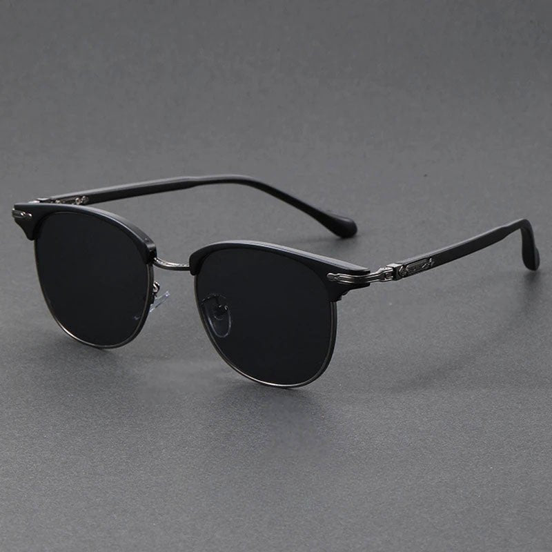 Sleek metal half-frame Clubmaster UV400 sunglasses, eye protection for men & women.