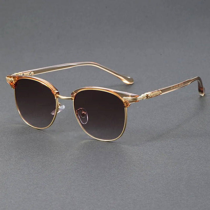Vintage style unisex Clubmaster sunglasses, durable metal half-frame design, UV400 sun eyewear.