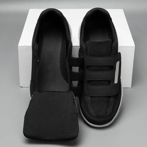 Supportive wide fit diabetes shoes, black, ideal for daily wear & foot pain relief.