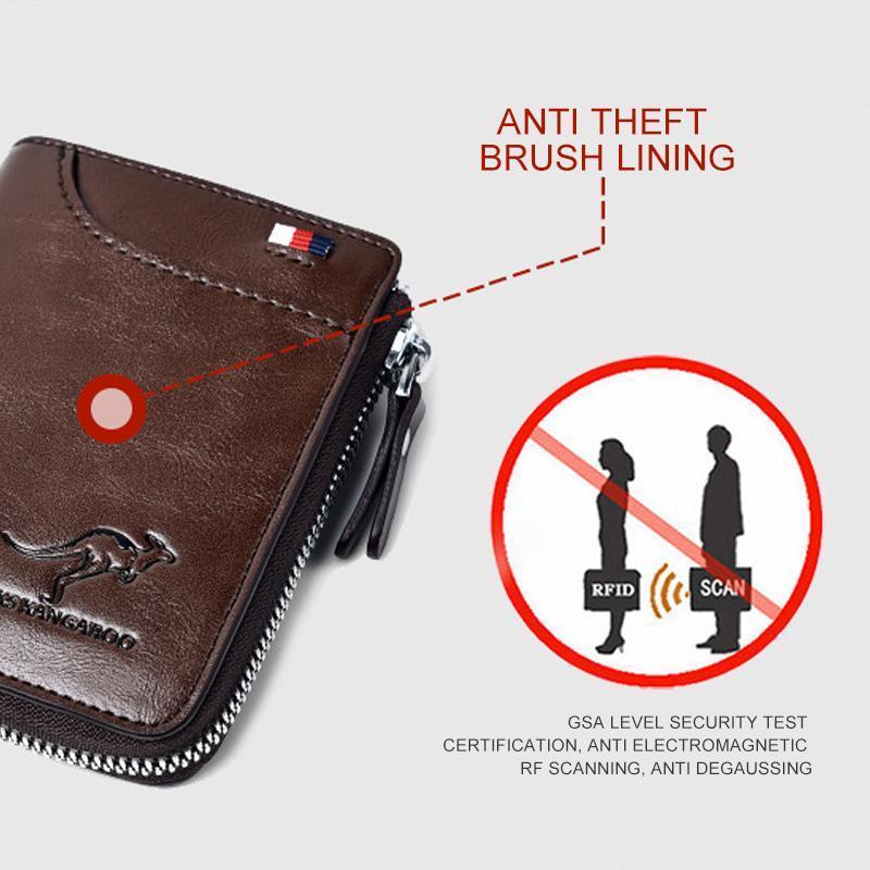 Khaki slim leather RFID blocking wallet, a secure and compact card holder for unisex everyday carry.