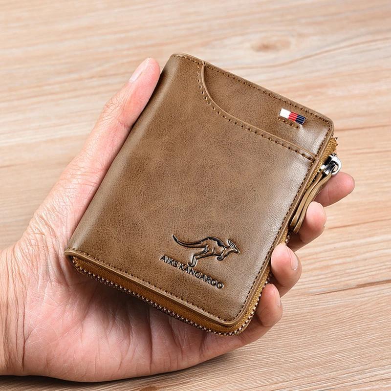 Genuine leather unisex compact wallet with RFID blocking, perfect for secure everyday card organization.