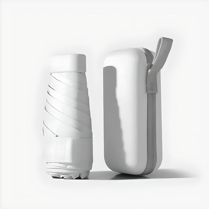 Mini folding umbrella with durable waterproof case, perfect for travel & windproof protection.