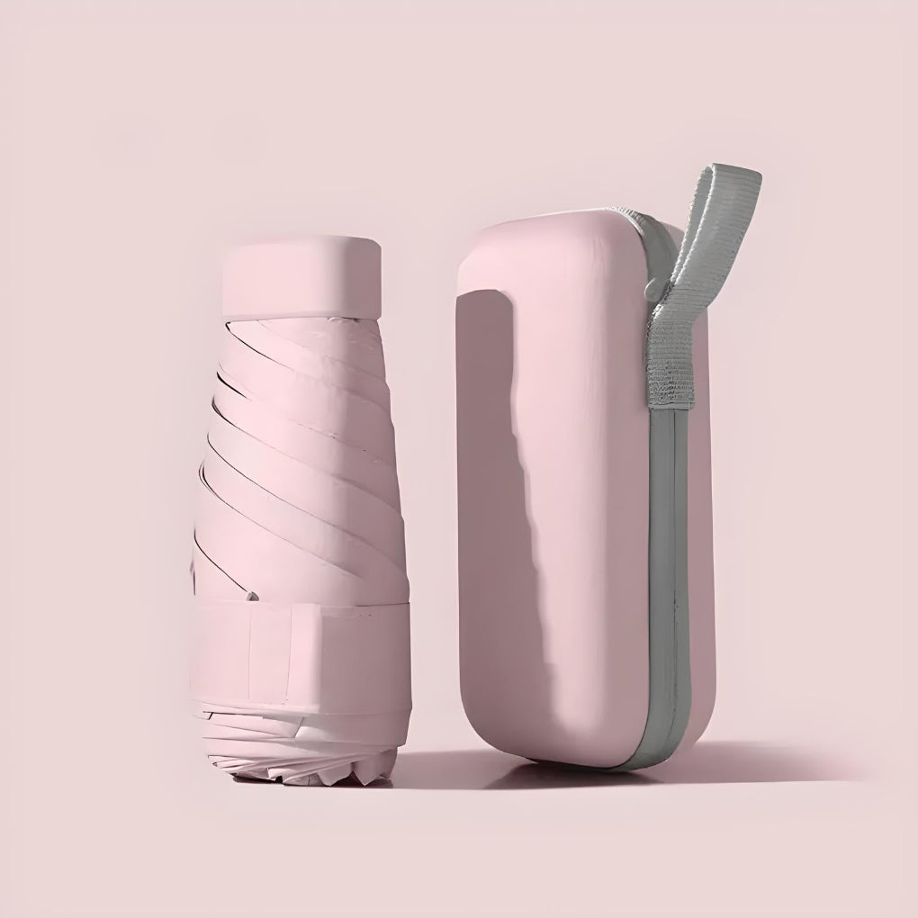Portable rain gear: small, lightweight umbrella in a waterproof case, for easy carrying.