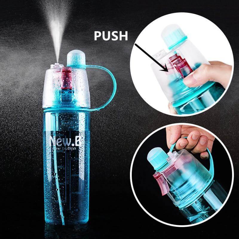 Portable cooling spray water bottle for active fitness & outdoor hydration. Ideal for workout, running, gym.