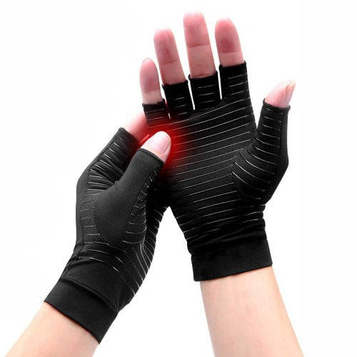 Unisex copper compression fingerless gloves for arthritis & joint pain relief.