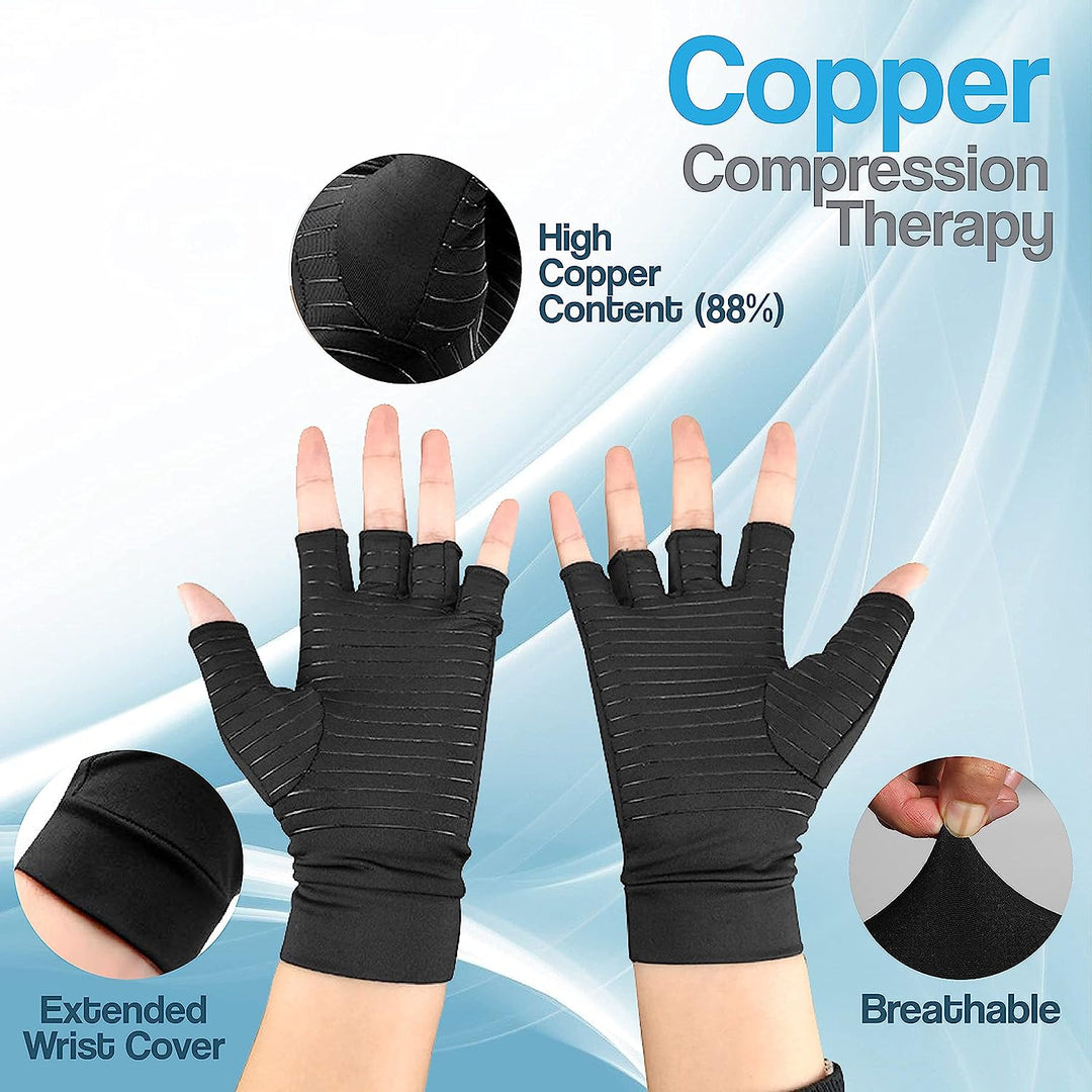 Copper-infused compression gloves offering targeted relief for arthritis & Raynaud's.