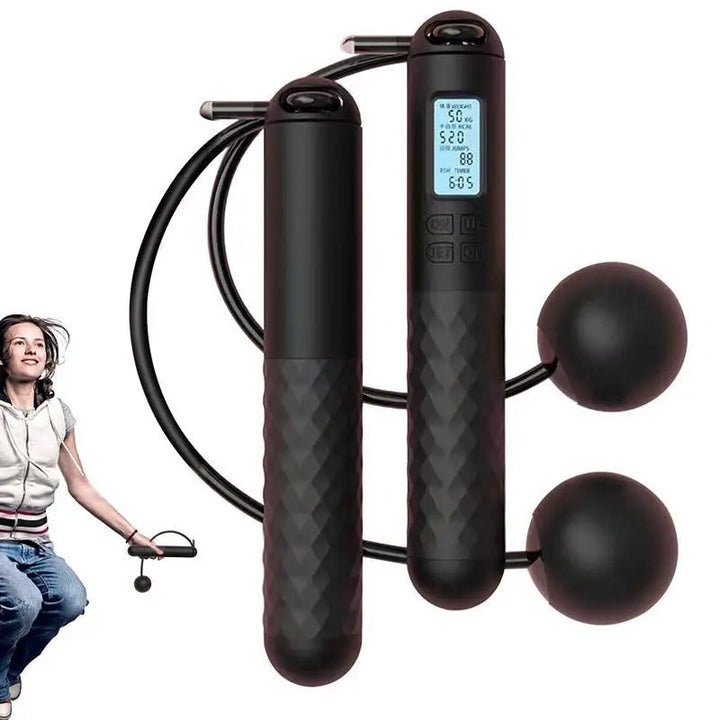 Unisex cordless weighted jump rope with digital counter for effective cardio fitness.
