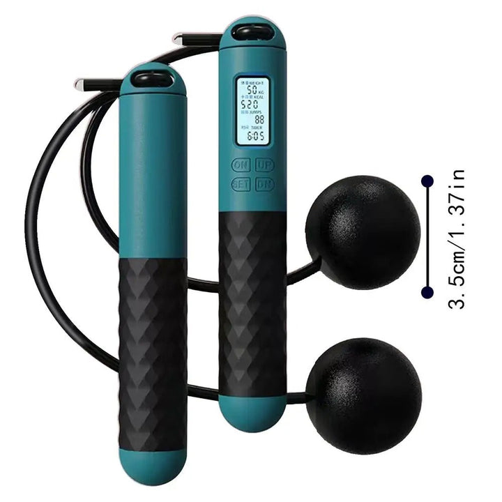 Easy-to-store cordless weighted jump rope for convenient home gym organization & fitness.