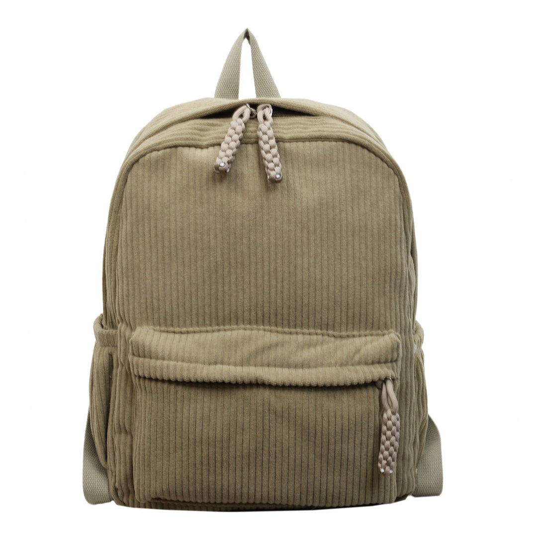 Unisex corduroy textured school backpack in a classic design, perfect for students.