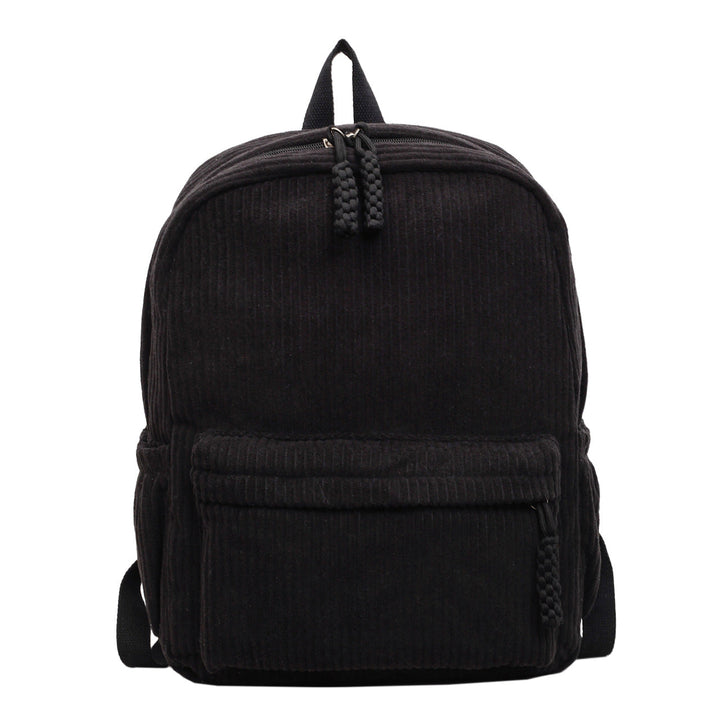 Durable corduroy unisex daily backpack with spacious compartments for books and essentials.