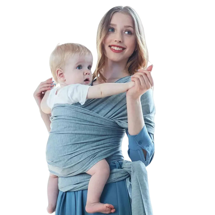 Unisex cotton baby wrap carrier in grey, offering hands-free comfort and secure support for newborns to toddlers.