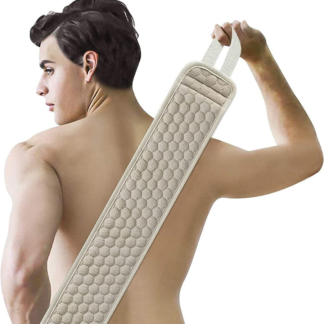 Unisex deep cleansing back scrubber, comfortable polyester for effective exfoliation in shower or bath.
