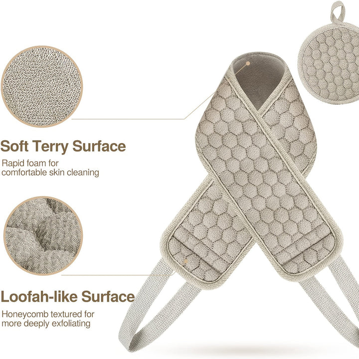 Refreshing back scrubber for shower & bath, providing deep skin cleansing & exfoliation for daily hygiene.