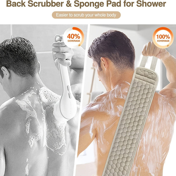 Comfortable polyester back scrubber, unisex design for deep cleansing & exfoliation during shower or bath.