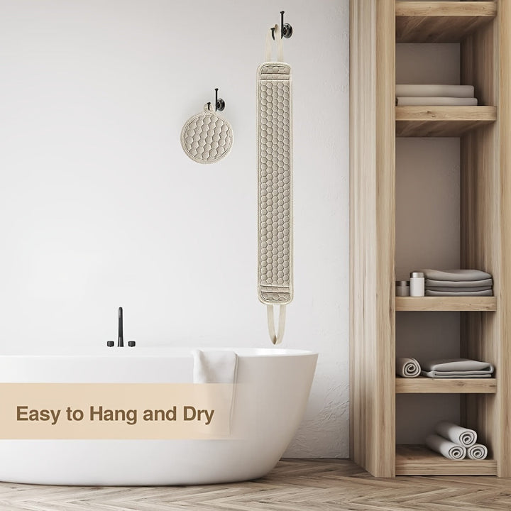 Deep cleansing back scrubber for unisex body care, offering invigorating exfoliation in shower or bath.